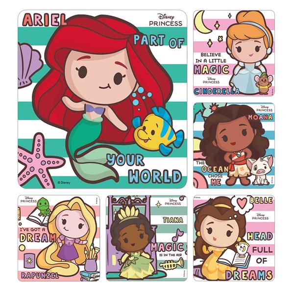 Disney Stickers Kids 2.5 in x 2.5 in Princess Chibi Cartoon 100/Rl