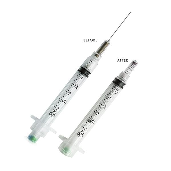 VanishPoint Hypodermic Syringe/Needle 21gx1-1/2" 3cc Safety No Dead Space 100/Bx