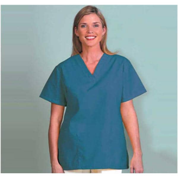 Scrub Shirt V-Neck 2 Pockets Set-In Short Sleeves Medium Teal Womens Ea