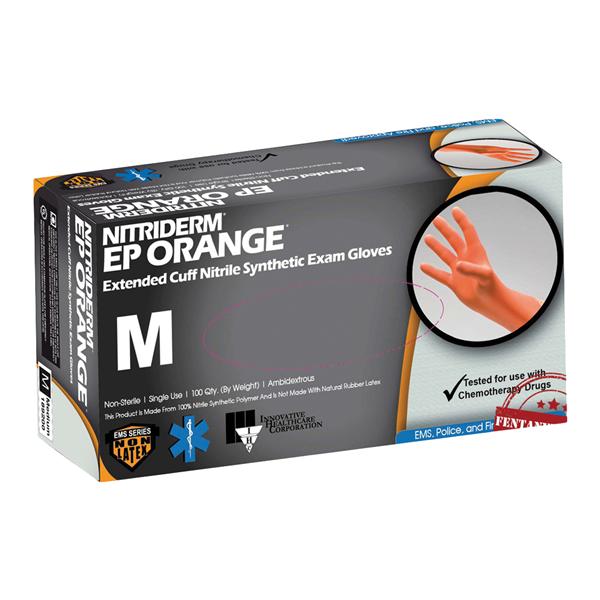 NitriDerm EP Nitrile Exam Gloves Medium Orange Non-Sterile 10Bx/Ca