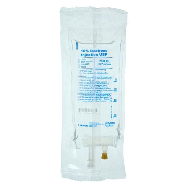 IV Injection Solution Dextrose 10%/Water 250mL Excel IV Bag Container Ea