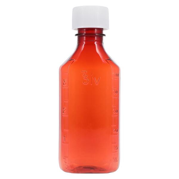 Syrup Bottle Plastic 4oz Amber Reusable 100/Ca