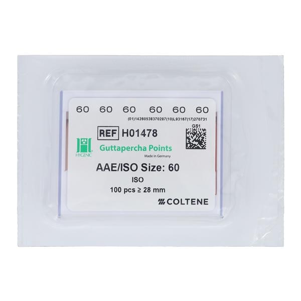 Hygenic Machine Rolled Gutta Percha Points Size 60 Pink 5Vls/Bx