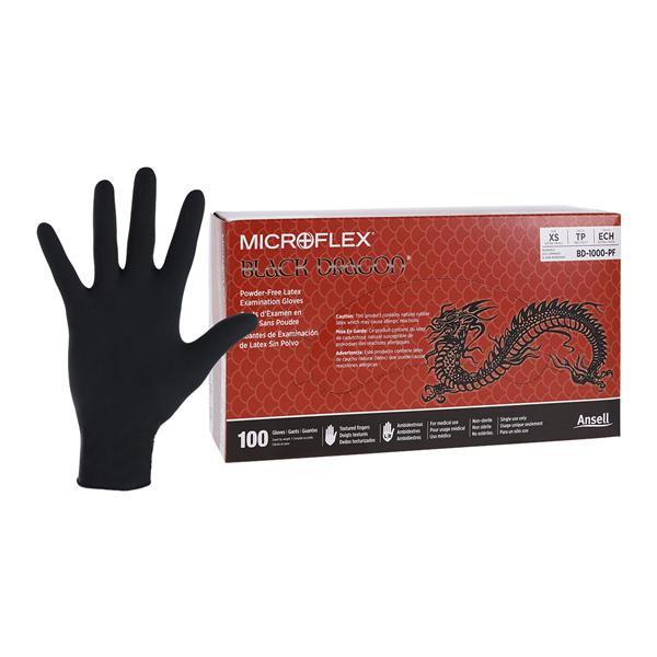 MICROFLEX Black Dragon Latex Exam Gloves X-Small Black Non-Sterile 100/Bx, 20 BX/CA