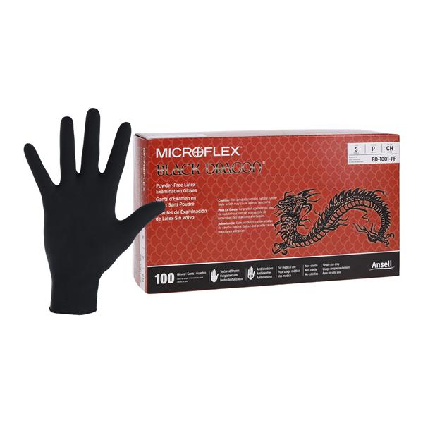 MICROFLEX Black Dragon Latex Exam Gloves Small Black Non-Sterile 100/Bx, 20 BX/CA