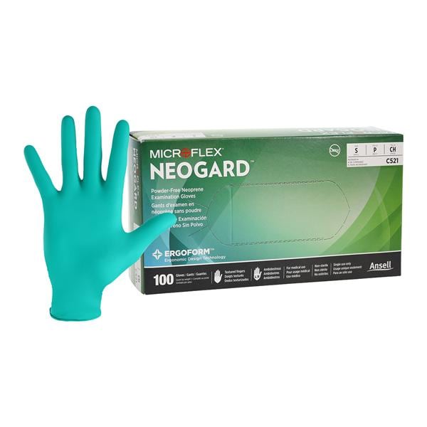MICROFLEX Neogard Neoprene Exam Gloves Small Green Non-Sterile 100/Bx