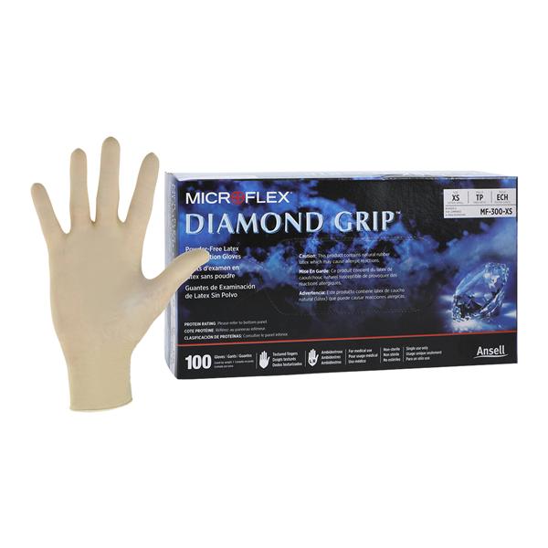MICROFLEX Diamond Grip Latex Exam Gloves X-Small Natural Non-Sterile 100/Bx
