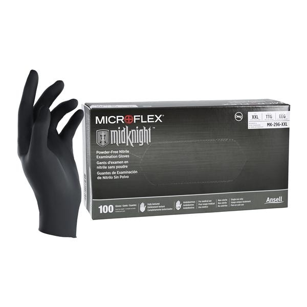 MICROFLEX MidKnight Nitrile Exam Gloves 2X-Large Black Non-Sterile 100/Bx, 10 BX/CA