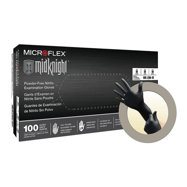 MICROFLEX MidKnight Nitrile Exam Gloves Small Black Non-Sterile 100/Bx, 10 BX/CA