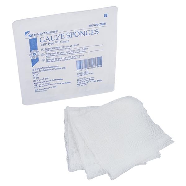 100% Cotton Type VII Sponge 4x4" 12 Ply Sterile Square LF, 128 PK/CA