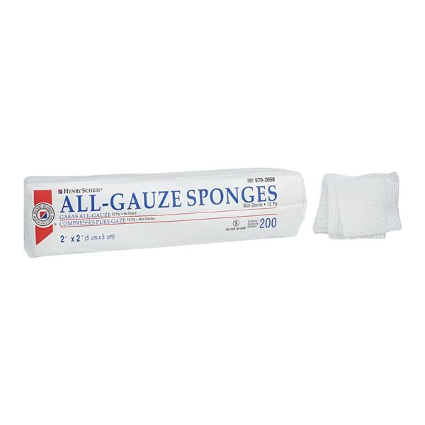 100% Cotton All-Gauze Sponge 2x2" 12 Ply Non-Sterile Square LF, 40 PK/CA