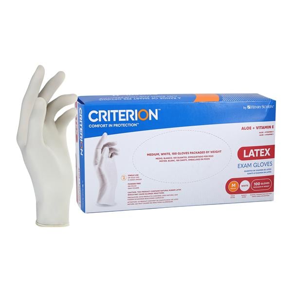 Criterion Aloe + Vitamin E Latex Exam Gloves Medium White Non-Sterile 100/Bx, 10 BX/CA