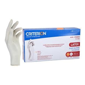 Criterion Aloe + Vitamin E Latex Exam Gloves X-Large White Non-Sterile 90/Bx, 10 BX/CA