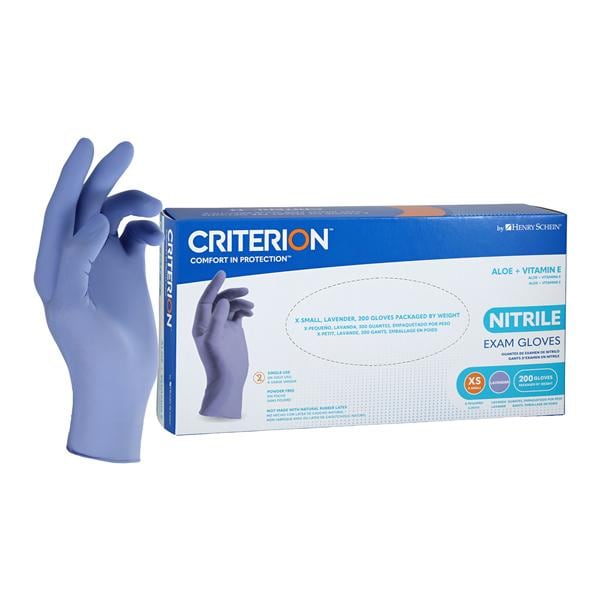 Criterion Aloe + Vitamin E Nitrile Exam Gloves X-Small Lavender NS 200/Bx, 10 BX/CA