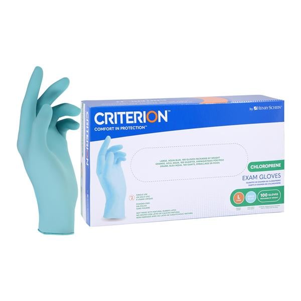 Criterion Chloroprene Exam Gloves Large Aqua Blue Non-Sterile 100/Bx, 10 BX/CA