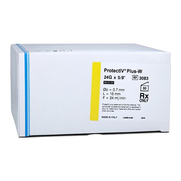 Jelco Protectiv Plus IV Catheter Safety 24 Gauge 5/8" Yellow Straight 50/Bx, 4 BX/CA