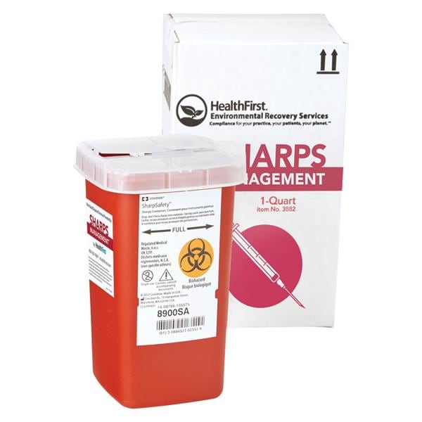 Sharps Management Mailer System 1qt Rd/Wht 3-3/4x3-3/4x6.5 Closing Ld Plstc Ea