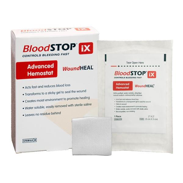 BloodStop Ix Carboxymethyl Cellulose Hemostatic Dressing 2x2" Sterile Adhr LF, 10 BX/CA
