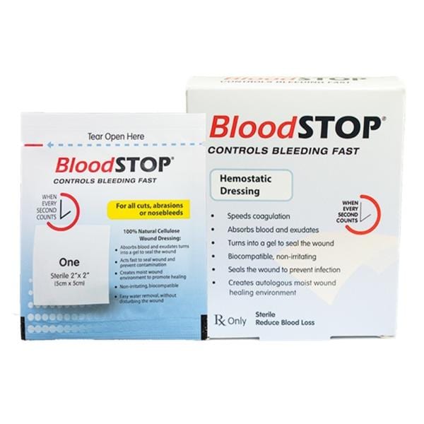 BloodStop Carboxymethyl Cellulose Hemostatic Dressing 2x2" Sterile Adherent LF