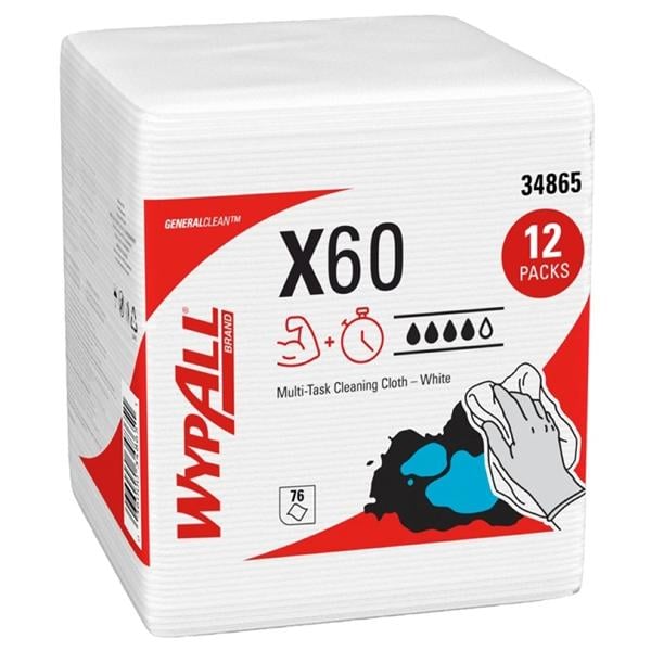 WypAll X60 General Purpose Cleaning Cloth 1/4 Fold Hydrknt 12.5x14.4 Wt 76/Pk