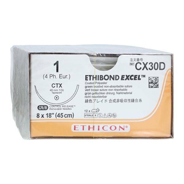 Ethibond Excel Suture 1 8-18" Polyester Braid CTX Green 12/Bx