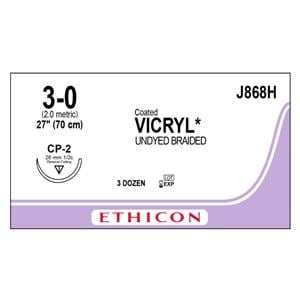 Vicryl Suture 3-0 27" Polyglactin 910 Braid CP-2 Undyed 36/Bx