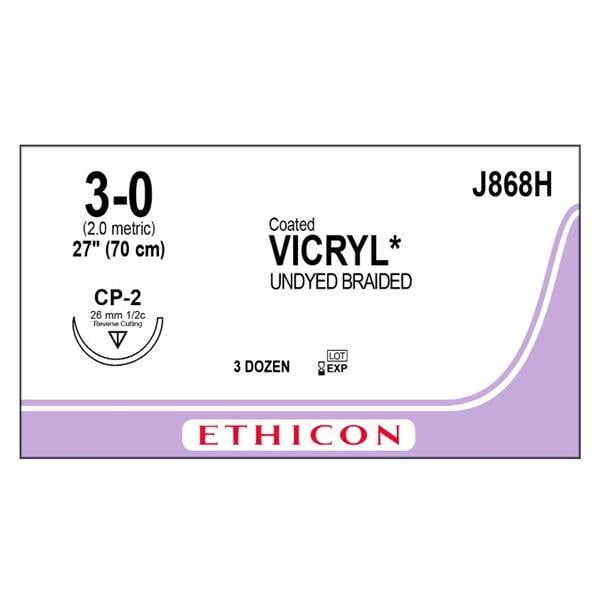 Vicryl Suture 3-0 27" Polyglactin 910 Braid CP-2 Undyed 36/Bx