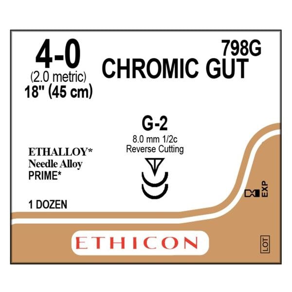 _ Suture 4-0 1x18" Chromic Gut Monofilament G-2/G-2 Brown 12/Bx