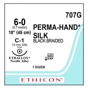 Perma-Hand Suture 6-0 18" Silk Braid C-1 Black 12/Bx
