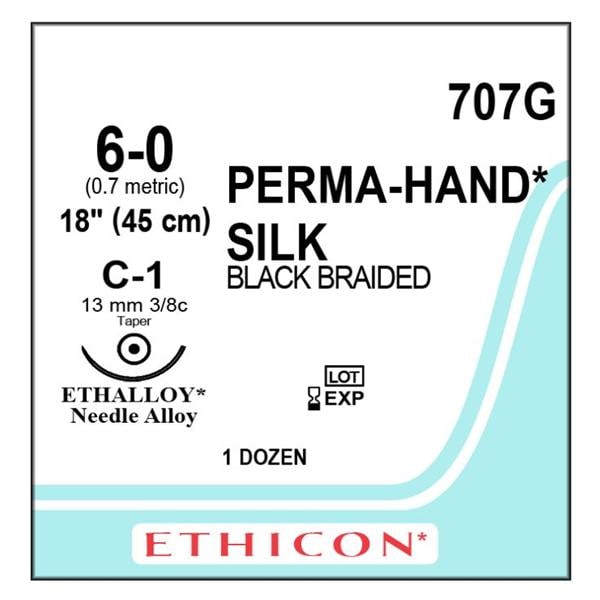 Perma-Hand Suture 6-0 18" Silk Braid C-1 Black 12/Bx