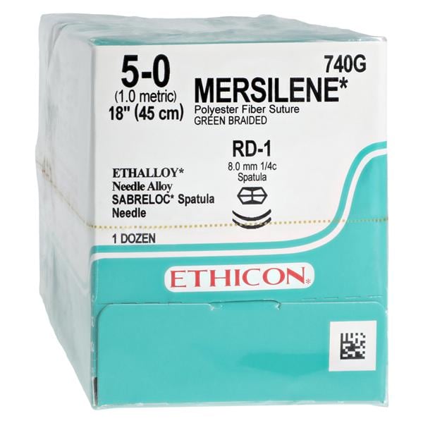 Mersilene Suture 5-0 1x18" Polyester Braid RD-1/RD-1 Green 12/Bx