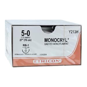 Monocryl Suture 5-0 27" Poliglecaprone 25 Monofilament RB-1 Undyed 36/Bx