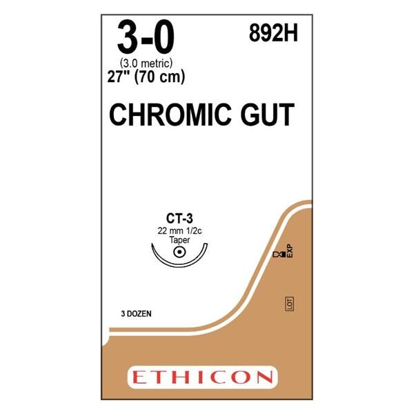 Gut Chromic Suture 3-0 27" Chromic Gut Monofilament CT-3 Brown 36/Bx