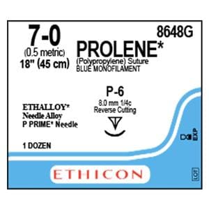 Prolene Suture 7-0 1x18" Polypropylene Monofilament P-6 Blue 12/Bx