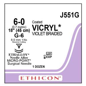 Vicryl Suture 6-0 1x18" Polyglactin 910 Braid G-6/G-6 Violet 12/Bx