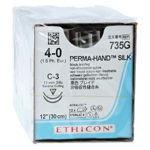Perma-Hand Suture 4-0 12" Silk Braid C-3/C-3 Black 12/Bx