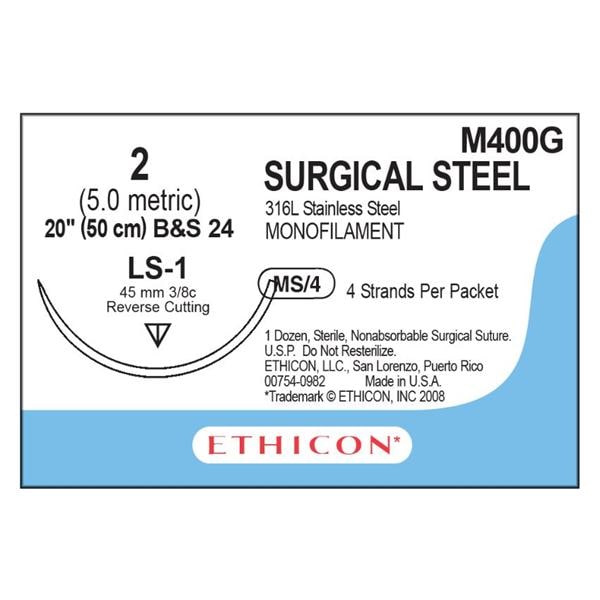 Ethicon Suture 2 4x20" B&S 24 Monofilament LS-1 Silver 12/bx