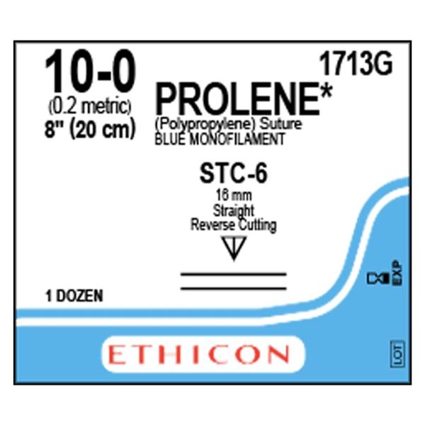 Prolene Suture 10-0 8" Polypropylene Monofilament STC-6/STC-6 Blue 12/Bx