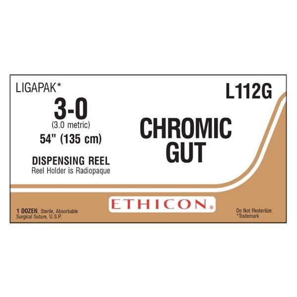 Ligapak Surgical Suture 3-0 54" Chromic Gut Monofilament Brown 12/Bx
