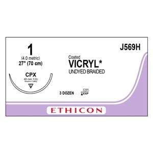Vicryl Suture 1 1x27" Polyglactin 910 Braid CPX Undyed Bx