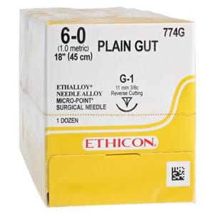 Suture 6-0 1x18" Plain Gut Monofilament G-1 Yellowish Tan 12/Bx