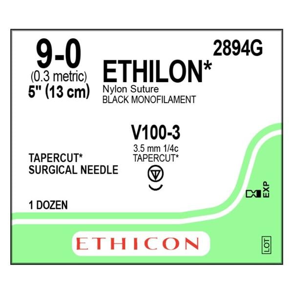 Ethilon Suture 9-0 1x5" Nylon Monofilament V100-3 Black 12/Bx