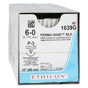 Perma-Hand Suture 6-0 1x18" Silk Braid P-3 Black 12/Bx