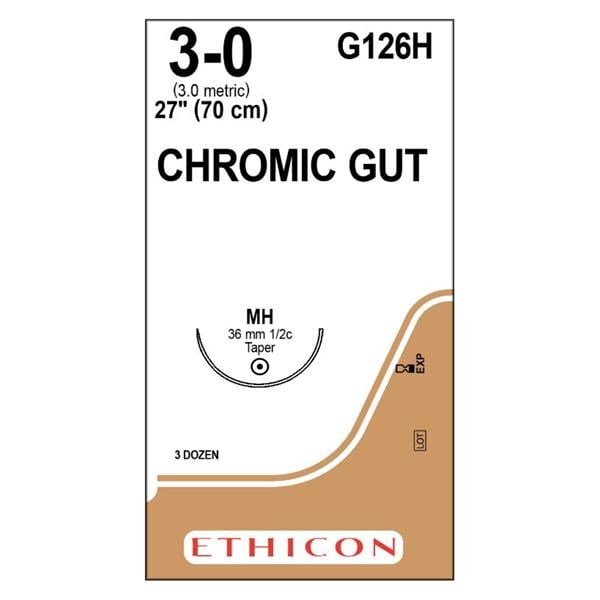 _ Suture 3-0 27" Chromic Gut Monofilament MH Brown 36/Bx