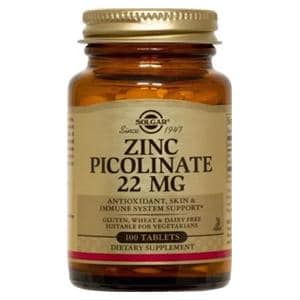 Zinc Picolinate Supplement Tablets Vegetarian/Kosher 22mg 100/Bt