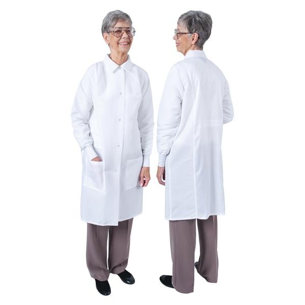 DenLine Protection Plus Lab Coat 3 Pkts Lng Tprd Slvs 39 in XS Wht Womens Ea