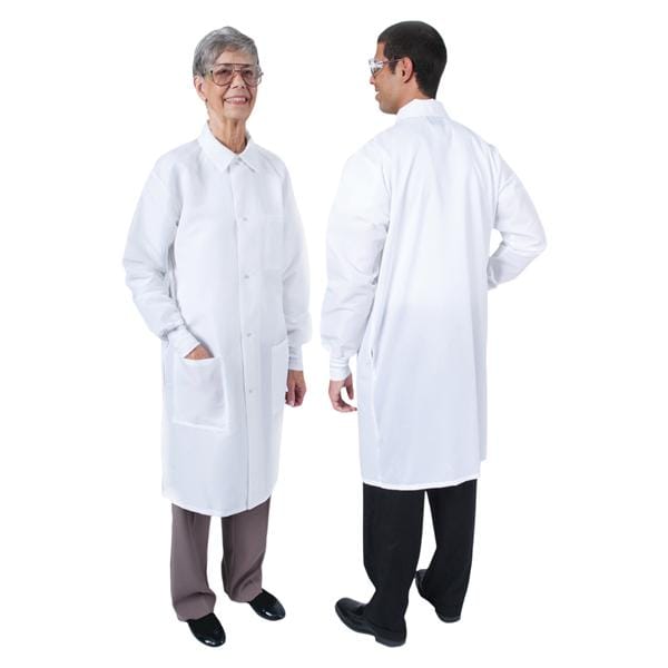 DenLine Protection Plus Long Coat 3 Pkts Long Tapered Sleeves 41 in Large Wht Ea