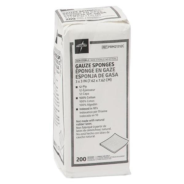 100% Cotton Gauze Sponge 3x3" 12 Ply Non-Sterile Woven LF