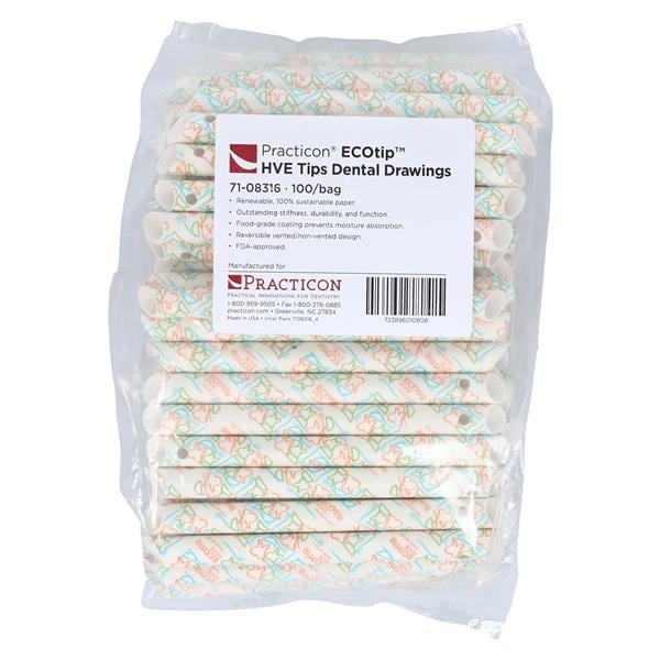 ECOtip HVE Tips Vented Dental Drawings Renewable Resources 100/Bg