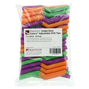 Angle Ease Adjustable Evacuator Tip Vented Multicolor Curved Tip Plastic 50/Pk